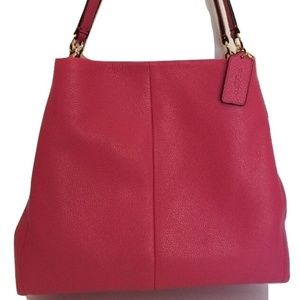 100% Leather Red Coach Tote Shoulder Bag
